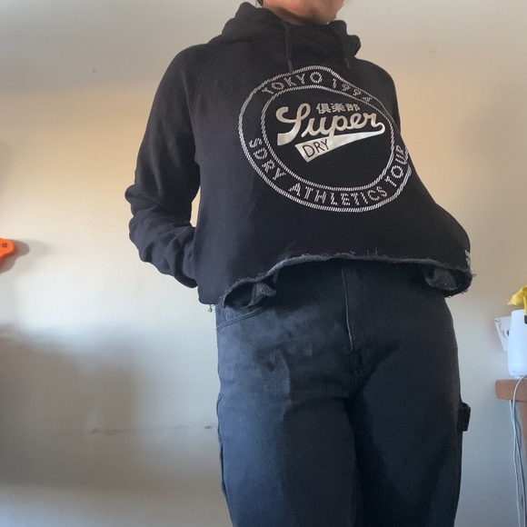 SUPERDRY Black Turtleneck Cropped Hoodie - Picture 2 of 7